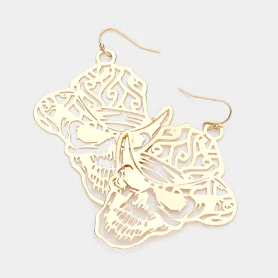 Fashnzfab Brass Metal Cutout Skull Dangle Earrings In Gold