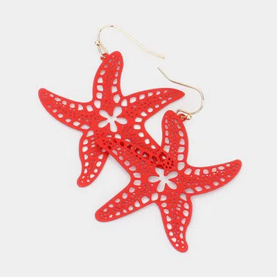 Fashnzfab Brass Metal Cutout Starfish Dangle Earrings In Red