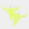 Fashnzfab Brass Metal Cutout Steer Head Dangle Earrings - Neon, Yellow In Green