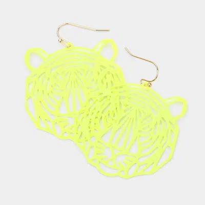 Fashnzfab Brass Metal Cutout Tiger Dangle Earrings - Neon, Yellow