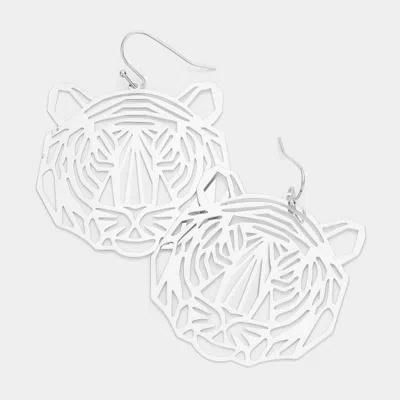 Fashnzfab Brass Metal Cutout Tiger Dangle Earrings - Rhodium In Silver