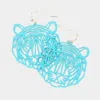 Fashnzfab Brass Metal Cutout Tiger Dangle Earrings - Turquoise In Blue