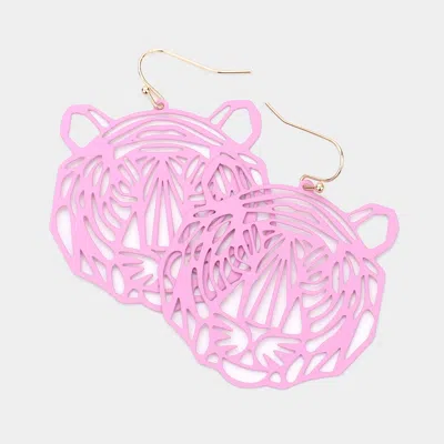 Fashnzfab Brass Metal Cutout Tiger Dangle Earrings In Pink