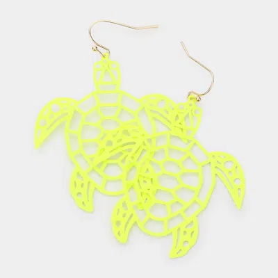 Fashnzfab Brass Metal Cutout Turtle Dangle Earrings In Multi