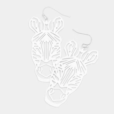 Fashnzfab Brass Metal Cutout Zebra Dangle Earrings In Silver