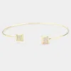 Fashnzfab Brass Metal Cz Curved Square Tip Cuff Bracelet Gold In Gold