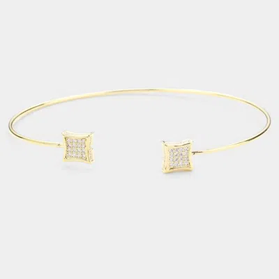 Fashnzfab Brass Metal Cz Curved Square Tip Cuff Bracelet Gold