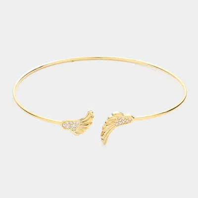 Fashnzfab Brass Metal Cz Embellished Angel Wing Tip Cuff Bracelet Gold