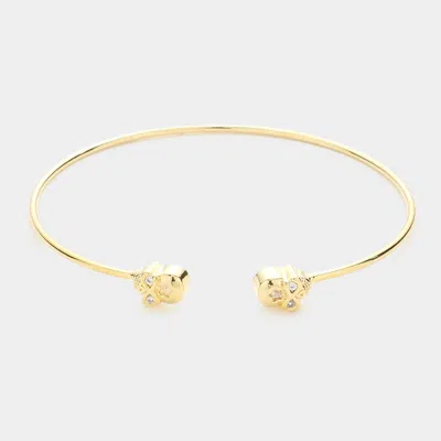 Fashnzfab Brass Metal Cz Embellished Skull Tip Cuff Bracelet Gold