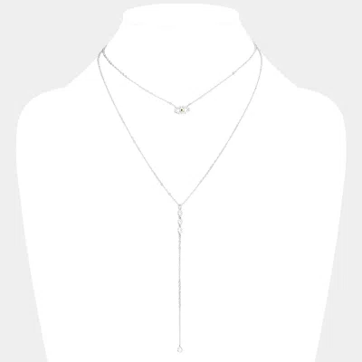 Fashnzfab Brass Metal Cz Evil Eye Accented Double Layered Y Necklace In Multi
