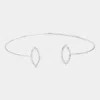 Fashnzfab Brass Metal Cz Open Marquise Shaped Tip Cuff Bracelet Rhodium In Multi