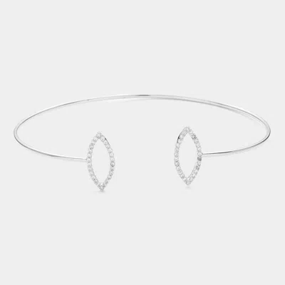 Fashnzfab Brass Metal Cz Open Marquise Shaped Tip Cuff Bracelet Rhodium In Multi