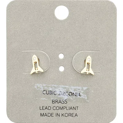 Fashnzfab Brass Metal Cz Stone Pointed Rocket Stud Earrings In Gold