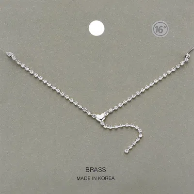 Fashnzfab Brass Metal Dainty Rhinestone Chain Heart Pendant Necklace In Silver