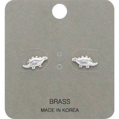 Fashnzfab Brass Metal Dinosaur Stud Earrings In Multi