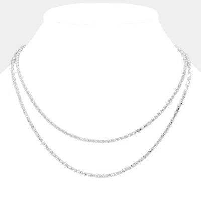 Fashnzfab Brass Metal Double Layered Chain Necklace In Silver