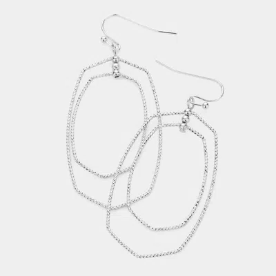 Fashnzfab Brass Metal Double Open Hexagon Dangle Earrings In Silver