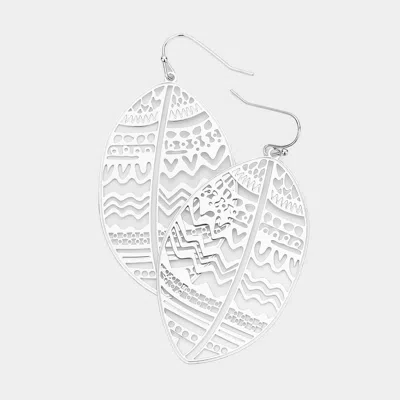 Fashnzfab Brass Metal Filigree Abstract Oval Dangle Earrings In Multi