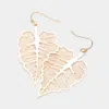 Fashnzfab Brass Metal Filigree Leaf Dangle Earrings - Gold In Gold