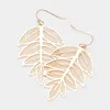 Fashnzfab Brass Metal Filigree Leaf Dangle Earrings - Gold In Gold