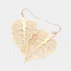 Fashnzfab Brass Metal Filigree Leaf Dangle Earrings In Gold