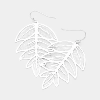 Fashnzfab Brass Metal Filigree Leaf Dangle Earrings In Silver