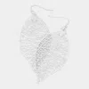 Fashnzfab Brass Metal Filigree Leaf Earrings - Matte Silver In Silver