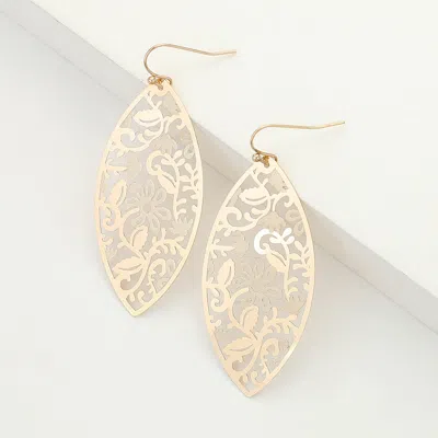 Fashnzfab Brass Metal Filigree Marquise Dangle Earrings - Gold
