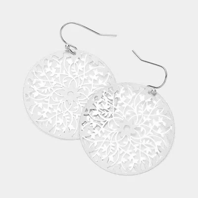 Fashnzfab Brass Metal Filigree Round Dangle Earrings - Rhodium In Silver