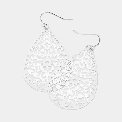 Fashnzfab Brass Metal Filigree Teardrop Dangle Earrings In Silver