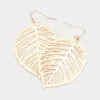 Fashnzfab Brass Metal Filigree Tropical Leaf Dangle Earrings - Gold In Gold