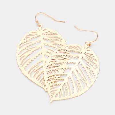 Fashnzfab Brass Metal Filigree Tropical Leaf Dangle Earrings - Gold