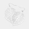 Fashnzfab Brass Metal Filigree Tropical Leaf Dangle Earrings - Rhodium In Silver