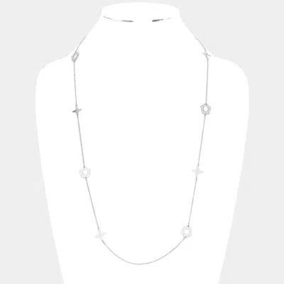 Fashnzfab Brass Metal Flower Quatrefoil Station Necklace In Metallic