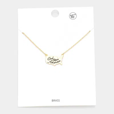 Fashnzfab Brass Metal God Bless America Usa Map Pendant Necklace In Gold
