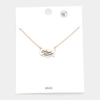 Fashnzfab Brass Metal God Bless America Usa Map Pendant Necklace In Gold