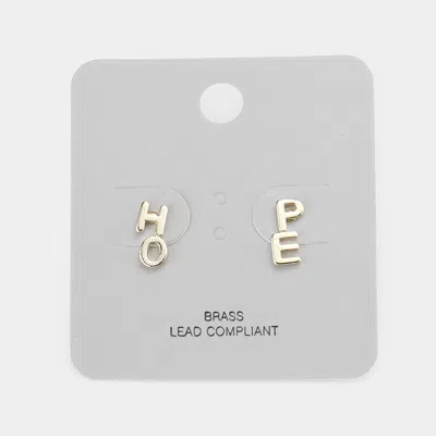 Fashnzfab Brass Metal Hope Stud Earrings In Gold