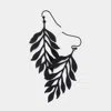 Fashnzfab Brass Metal Leaf Dangle Earrings - Black In Black