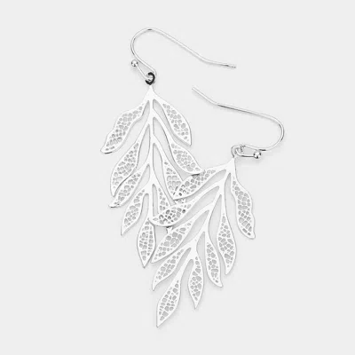 Fashnzfab Brass Metal Leaf Dangle Earrings - Rhodium In Metallic