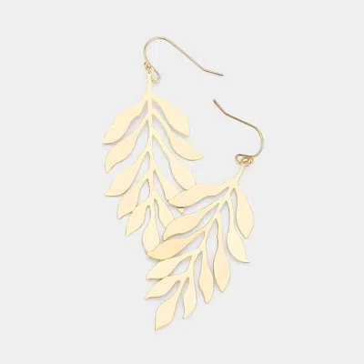 Fashnzfab Brass Metal Leaf Dangle Earrings In Gold