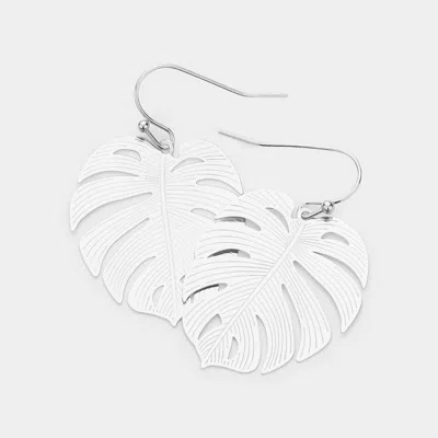 Fashnzfab Brass Metal Leaf Dangle Earrings In Silver