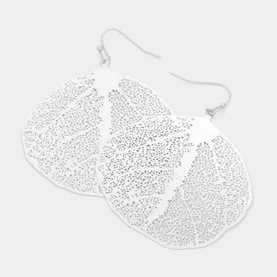 Fashnzfab Brass Metal Leaf Earrings In Silver