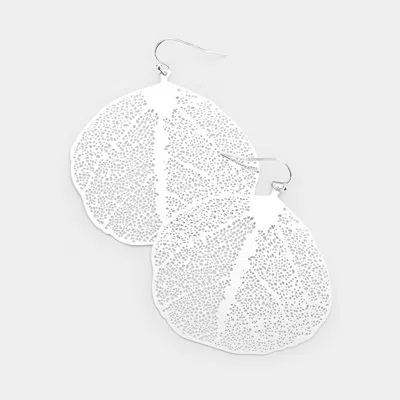 Fashnzfab Brass Metal Leaf Earrings In Silver