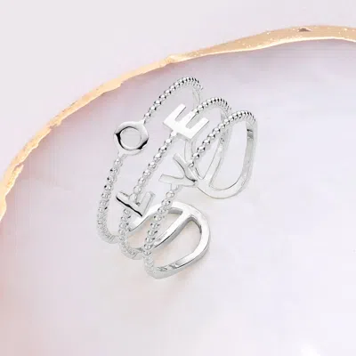 Fashnzfab Brass Metal Love Message Split Ring - Rhodium In Metallic