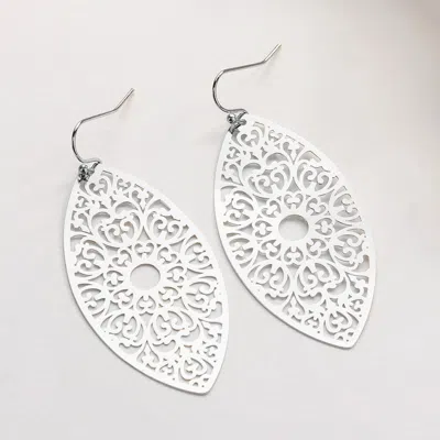 Fashnzfab Brass Metal Marquise Filigree Dangle Earrings - Rhodium In Metallic