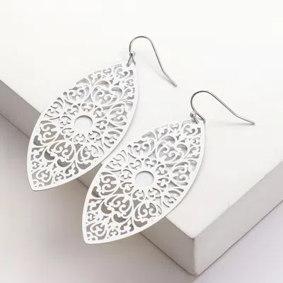 Fashnzfab Brass Metal Marquise Filigree Dangle Earrings In Metallic