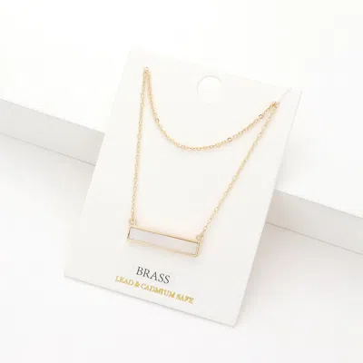 Fashnzfab Brass Metal Mother Of Pearl Rectangle Pendant Double Layered Necklace In Multi