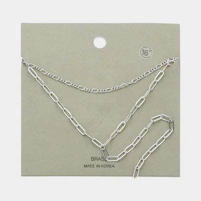 Fashnzfab Brass Metal Open Metal Link Double Layered Y Necklace In Silver