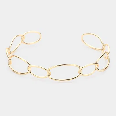 Fashnzfab Brass Metal Open Oval Link Cuff Bracelet In Gold