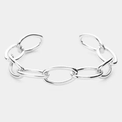 Fashnzfab Brass Metal Open Oval Link Cuff Bracelet Rhodium In Multi